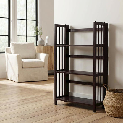 Wooden Bookcase with Open Shelves and Sturdy Construction