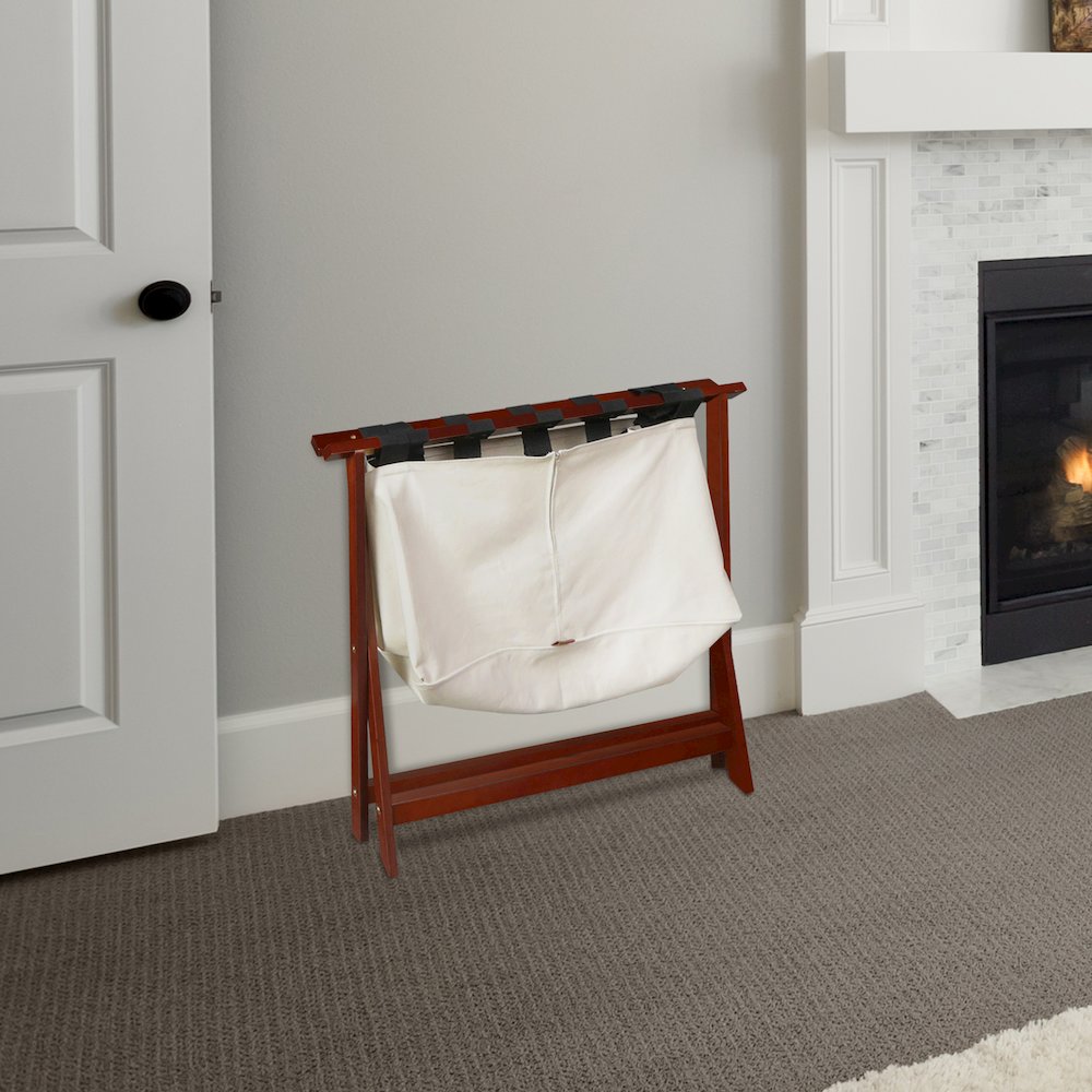 Heavy Duty 34" Extra Wide Luggage Rack with Zippered Laundry Bag- Walnut