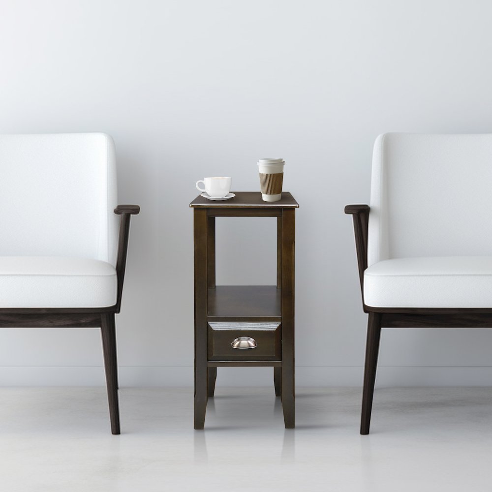 2-Tier Tall Side Table with Drawer - Java