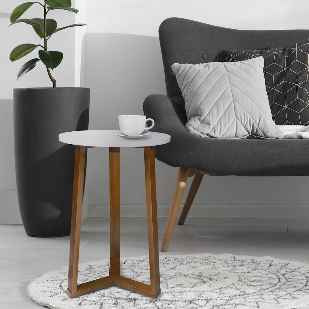 Aesthetic Tripod Round Side Table with Solid American Hardwood Legs, Walnut