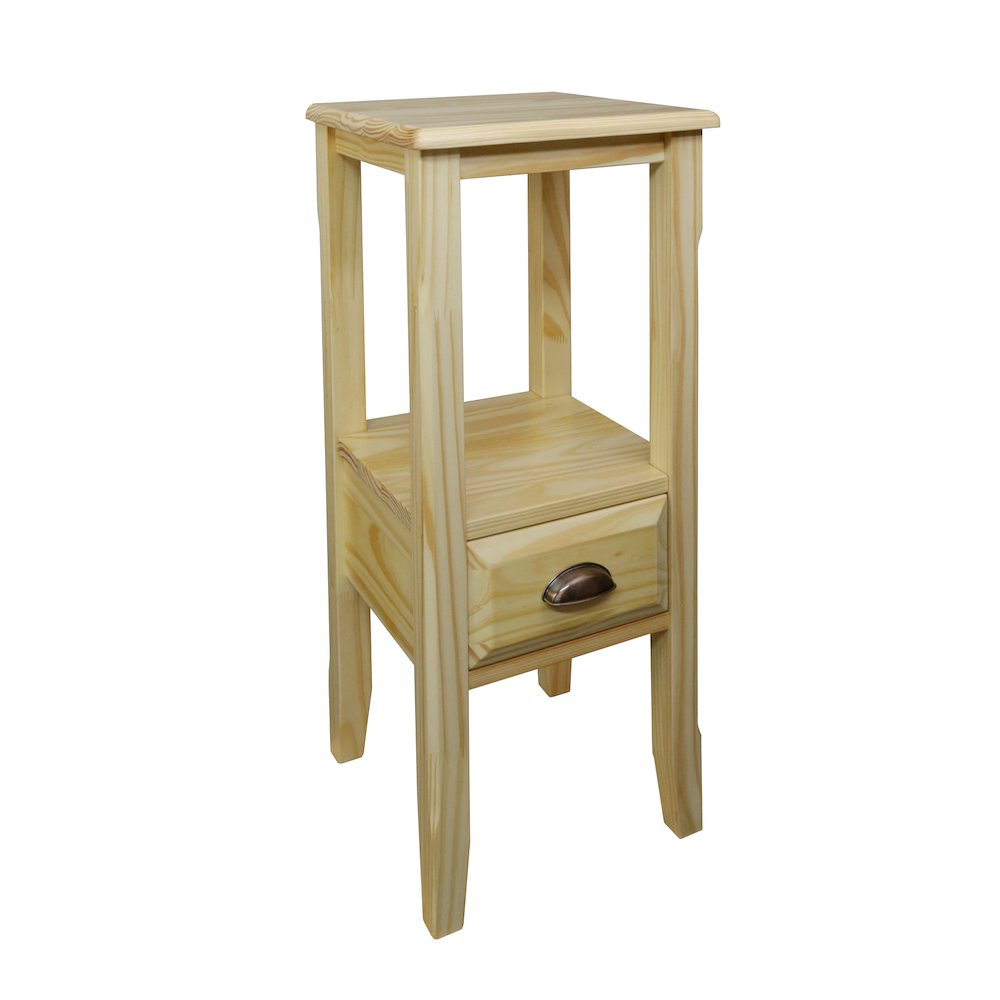 2-Tier Tall Side Table with Drawer - Natural