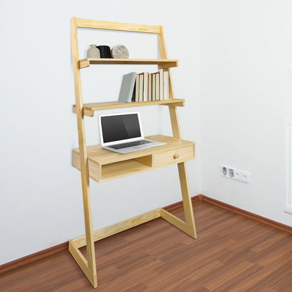 Freestanding Ladder Desk with Drawer, Natural