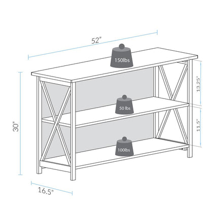 Ashford Console Table / TV Stand with Spacious Shelves, Top made with 100% Solid USA Cherry Wood