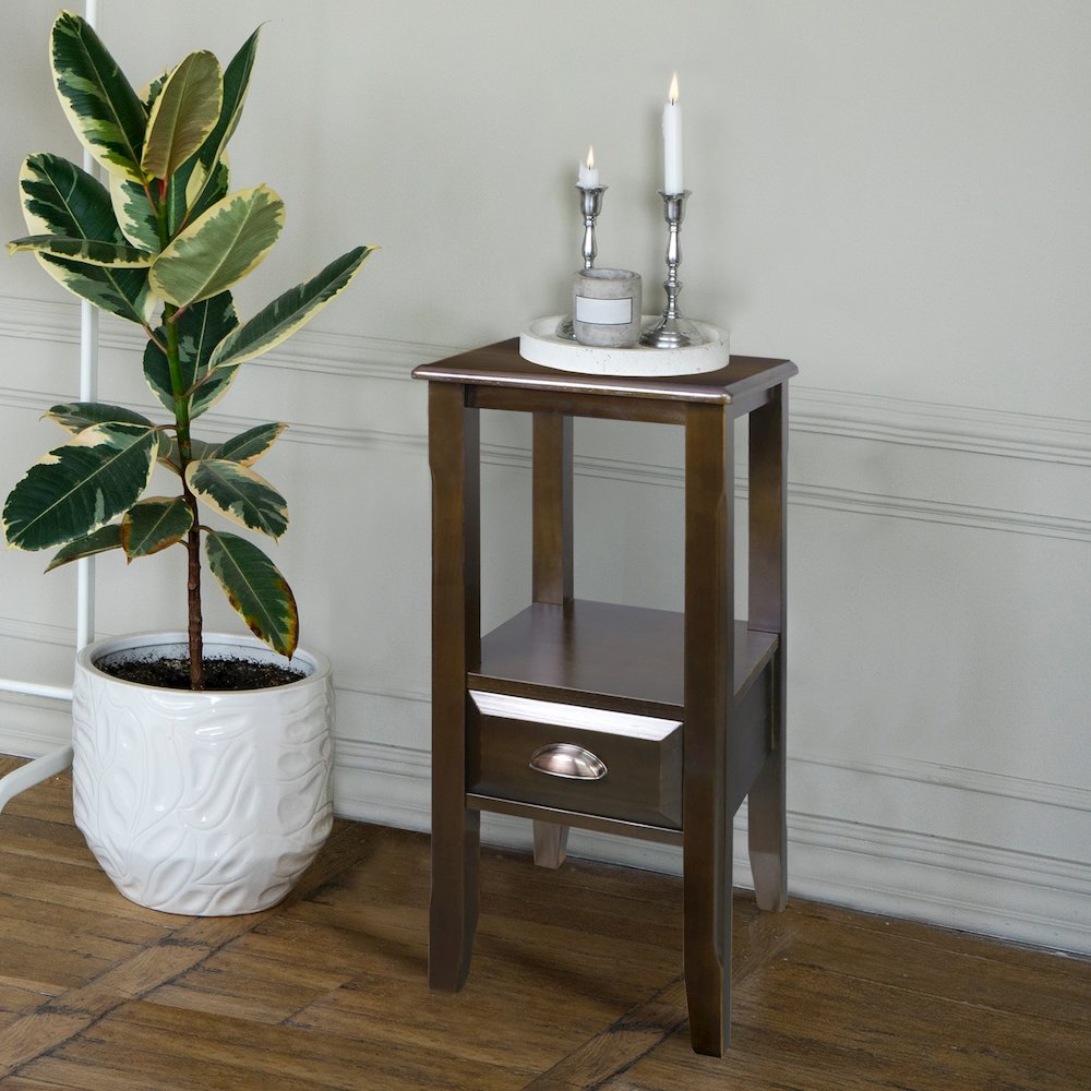 2-Tier Tall Side Table with Drawer - Java
