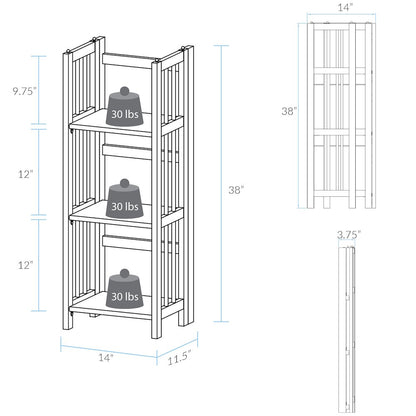 3-Shelf Folding Bookcase 14" Wide, Slate Gray