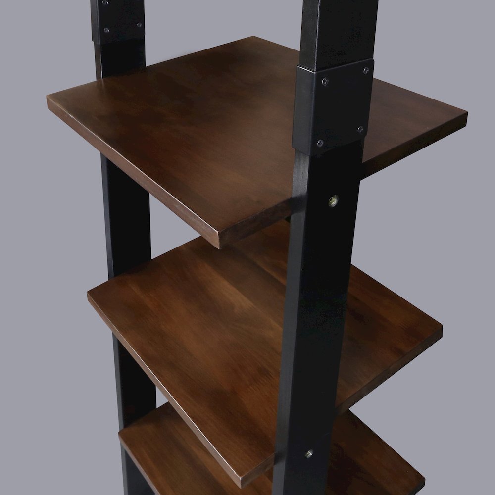 5-Tier Leaning Ladder Bookcase with Solid American Gum Shelves - Black/Walnut