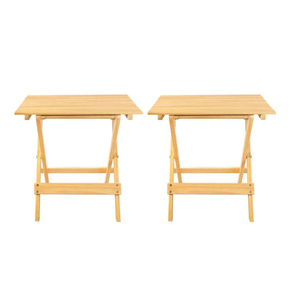 Portable Solid Wood Folding Side Table 2-Piece Set - Natural