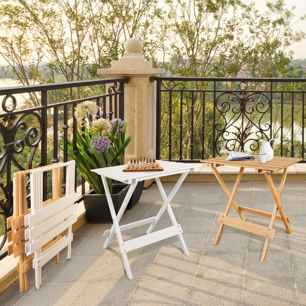 Portable Solid Wood Folding Side Table 2-Piece Set - White