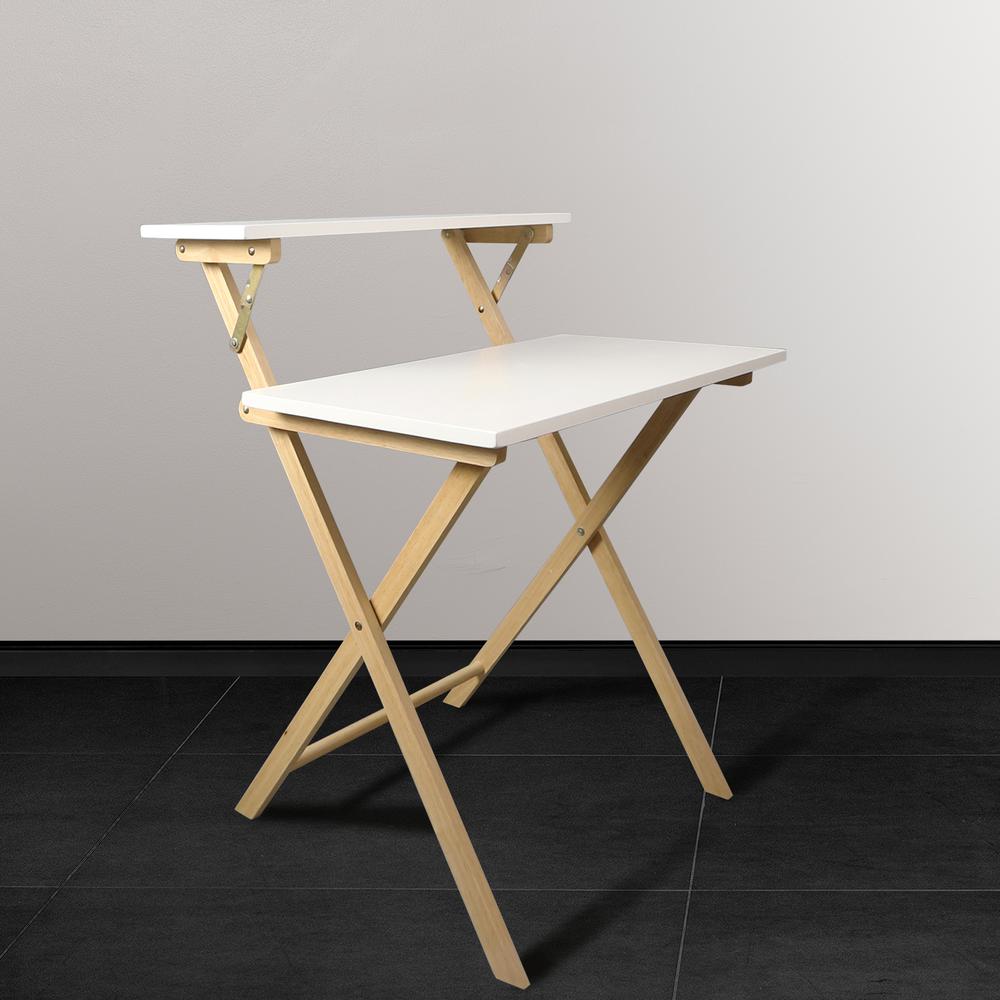 Solid Wood 2-tier Folding Laptop Working Desk