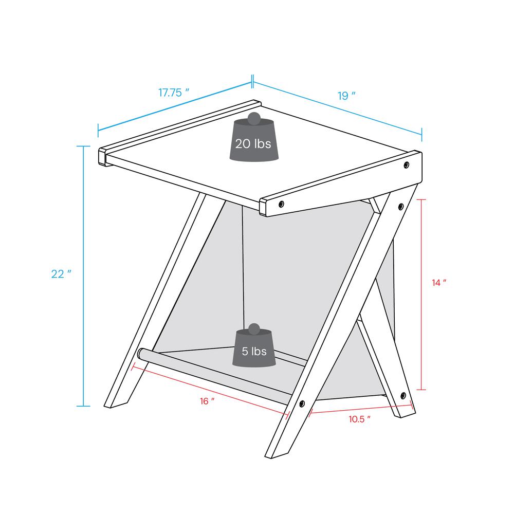Casual Home Z-Shaped Sofa Side Table with Canvas Storage Basket - Black