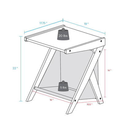 Casual Home Z-Shaped Sofa Side Table with Canvas Storage Basket - Black
