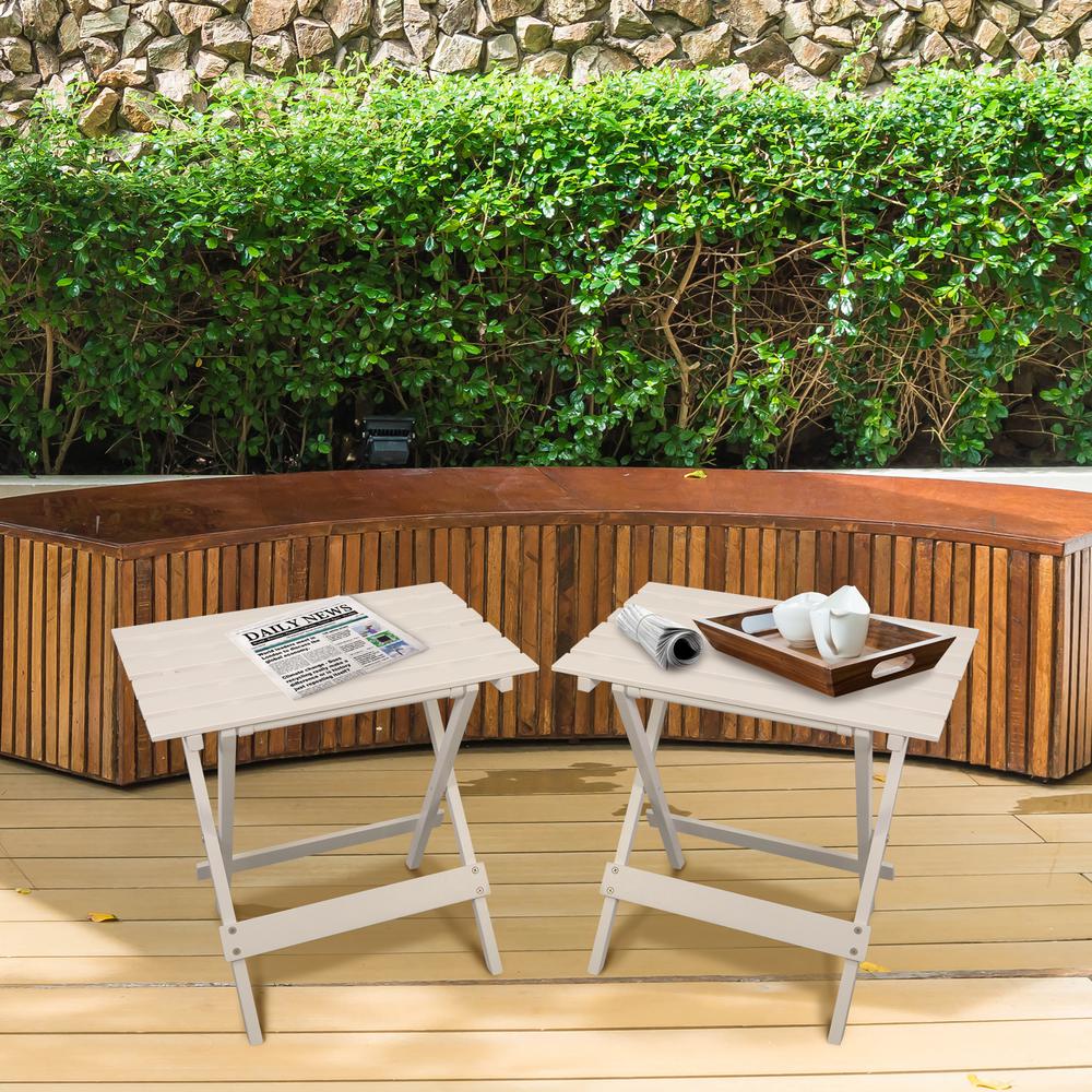 Portable Solid Wood Folding Side Table 2-Piece Set - White