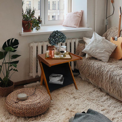 Casual Home Z-Shaped Sofa Side Table with Canvas Storage Basket - Chestnut
