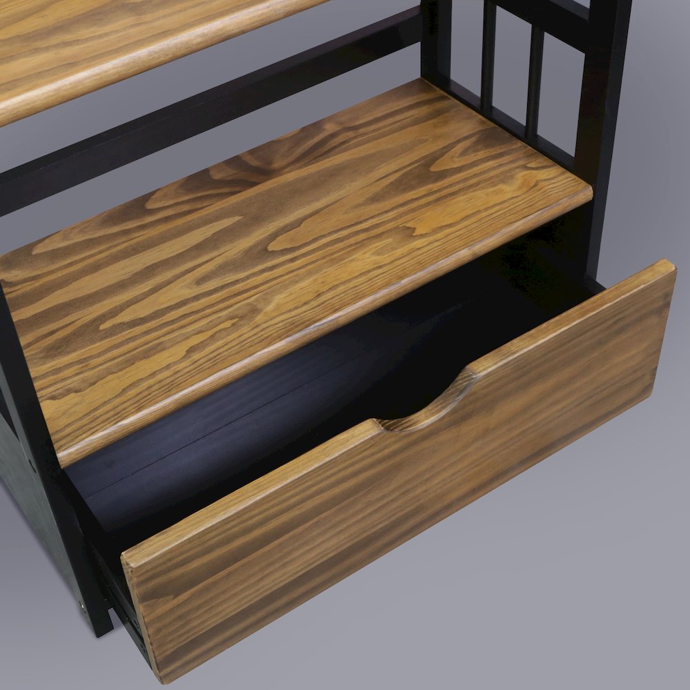 Solid Wood 2-Tier Small Bookshelf with Drawer