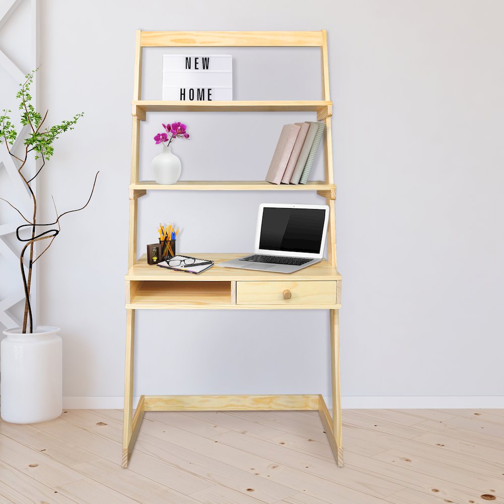 Freestanding Ladder Desk with Drawer, Natural