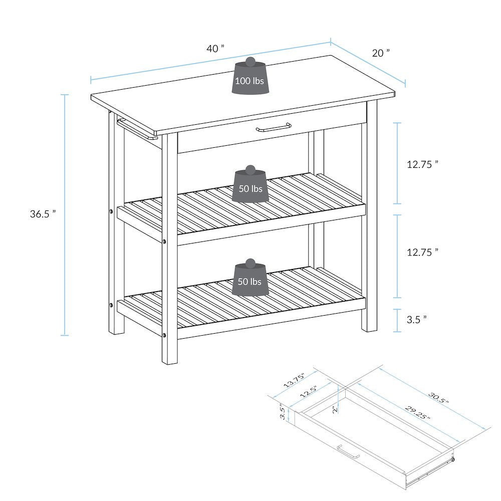 Kitchen Island with Solid American Hardwood Top, Hunter Green
