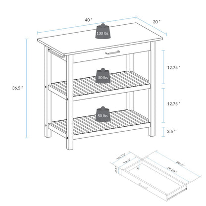Kitchen Island with Solid American Hardwood Top, Hunter Green