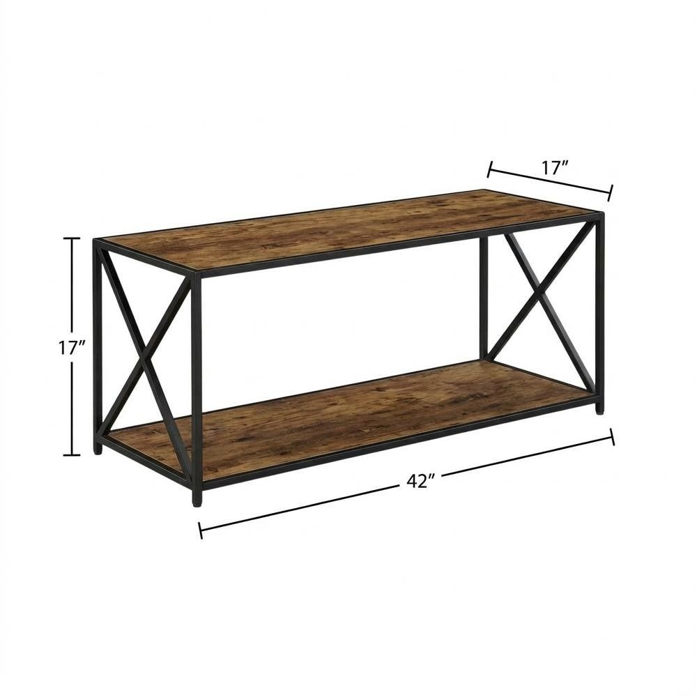 Barnwood Black Coffee Table with Shelf and Particle Board Surface, Living Room