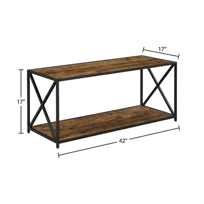 Barnwood Black Coffee Table with Shelf and Particle Board Surface, Living Room