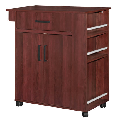 Better Home Products Shelby Rolling Kitchen Cart with Storage Cabinet - Mahogany