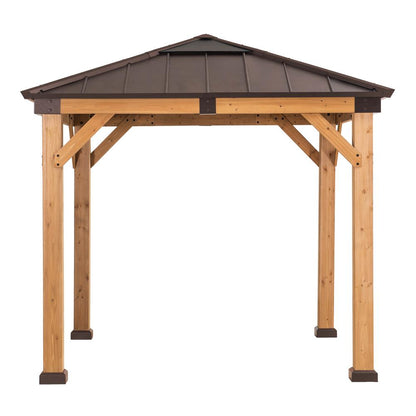 Sunjoy 9 x 9 ft Patio Cedar Framed Gazebo with Brown Steel Hardtop