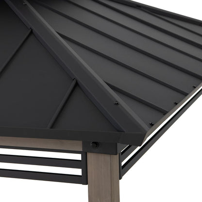 Wood Gazebo with Built-In Electrical Outlets and Decorative Fence, Black