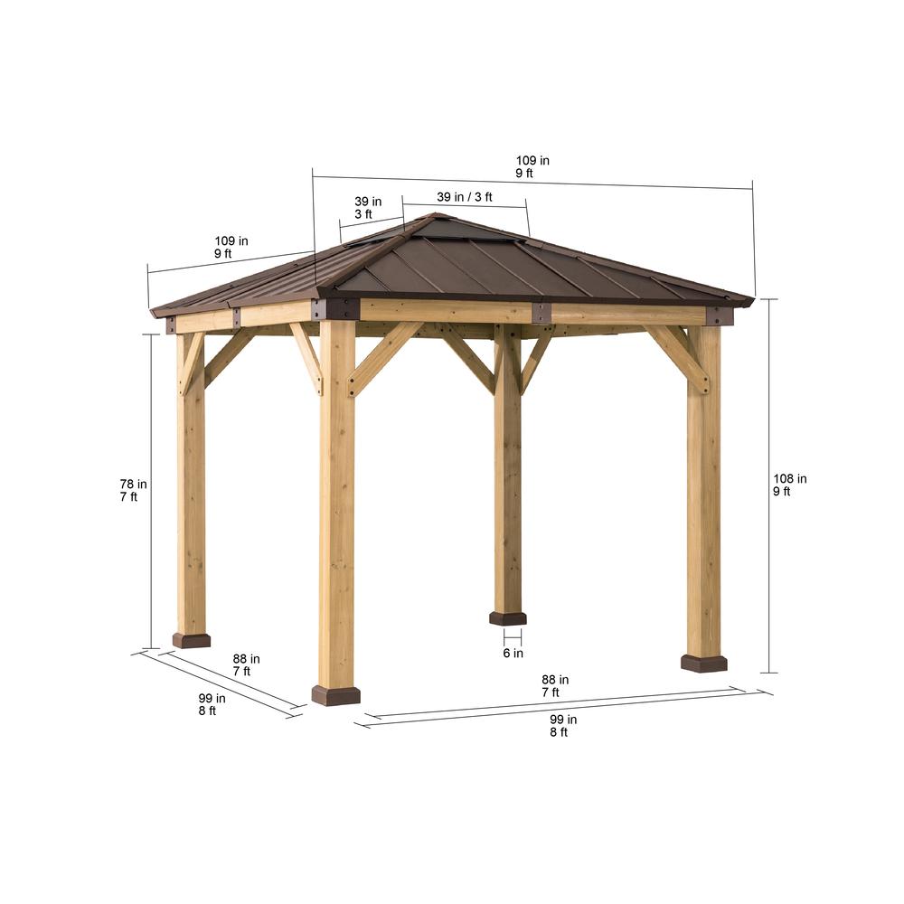 Sunjoy 9 x 9 ft Patio Cedar Framed Gazebo with Brown Steel Hardtop