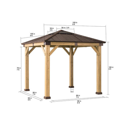 Sunjoy 9 x 9 ft Patio Cedar Framed Gazebo with Brown Steel Hardtop