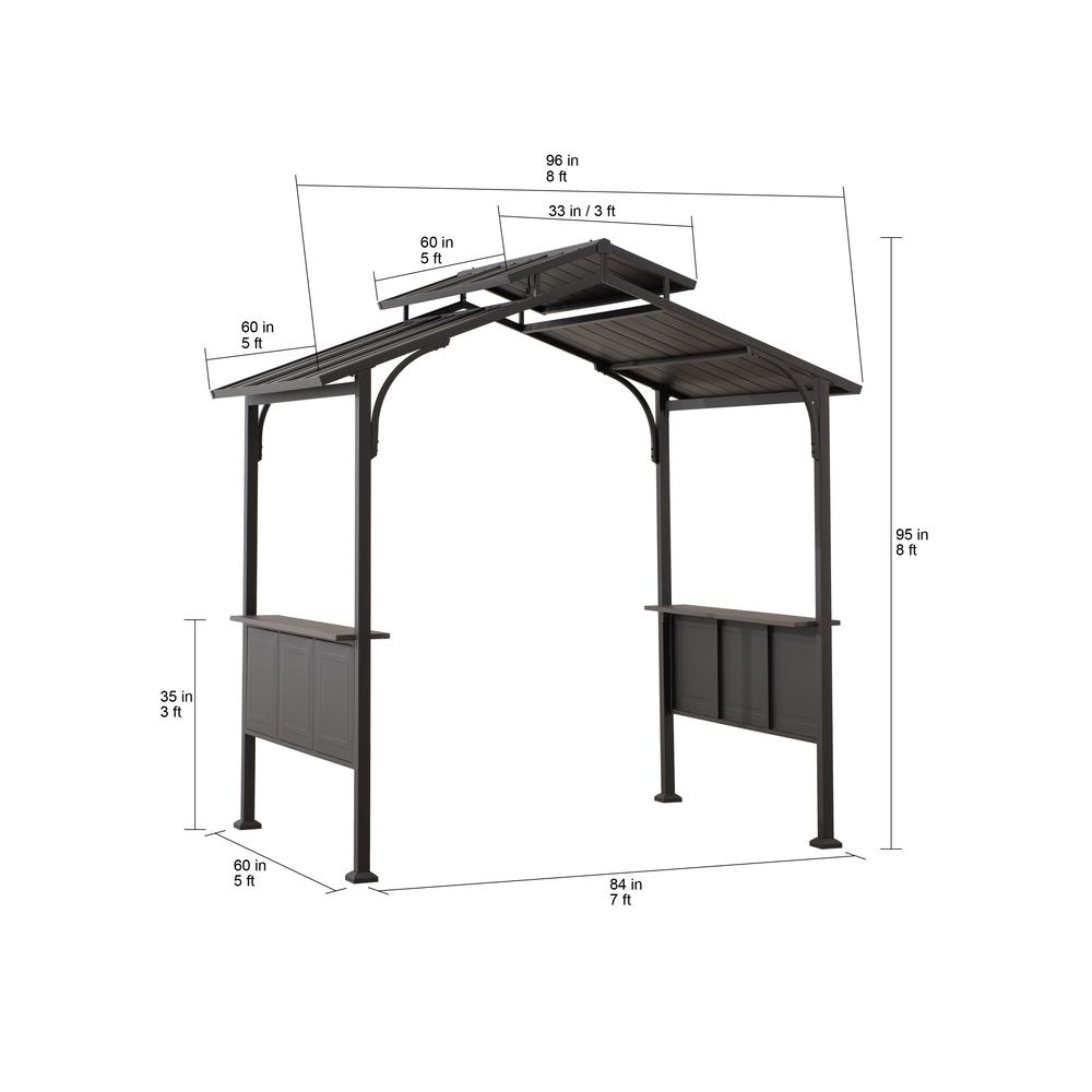 8x5 ftBrown Steel Frame 2-Tier BBQ Grill Gazebo with Ceiling Hook and Shelves