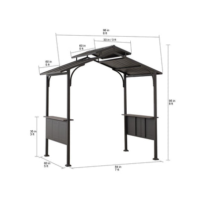 8x5 ftBrown Steel Frame 2-Tier BBQ Grill Gazebo with Ceiling Hook and Shelves