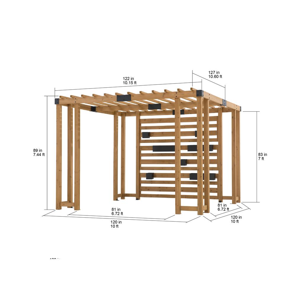 Sunjoy Sophia 10.5 x 10 ft Cedar Wood Pergola with Adjustable Hanging Planters