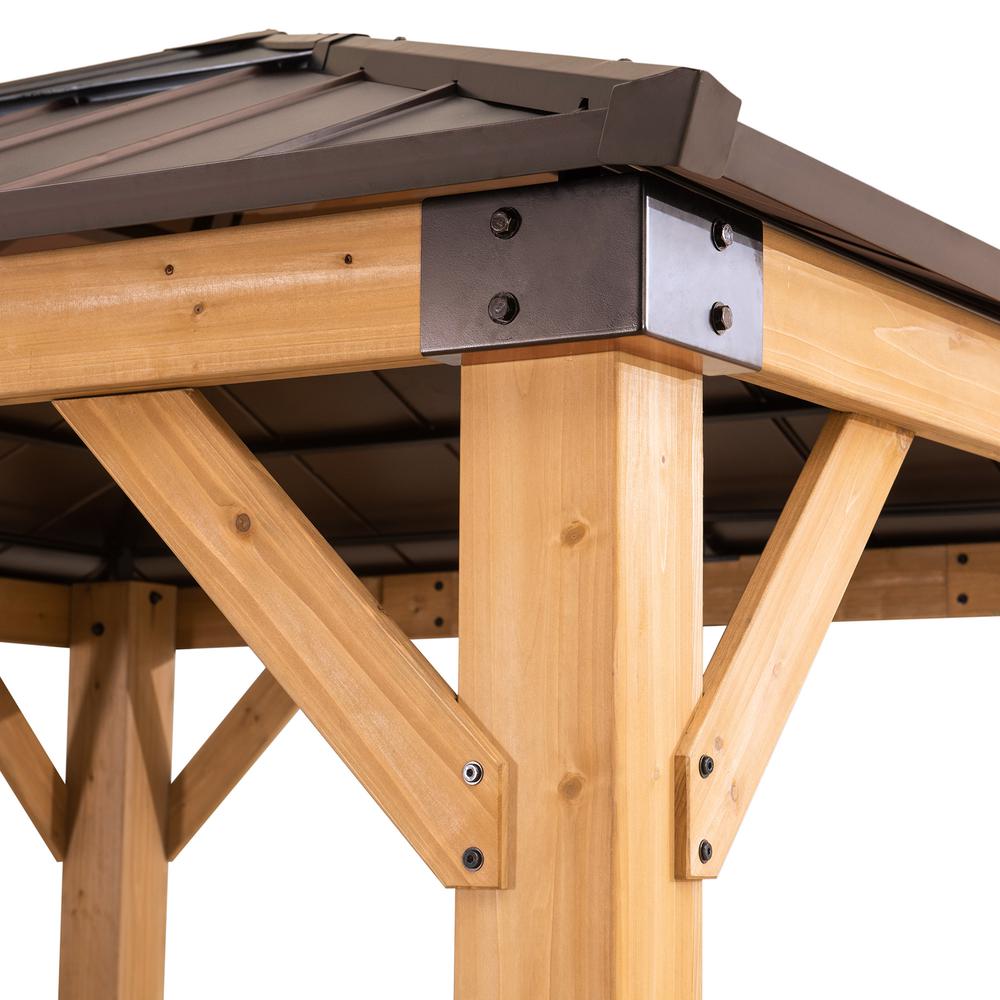 Sunjoy 9 x 9 ft Patio Cedar Framed Gazebo with Brown Steel Hardtop