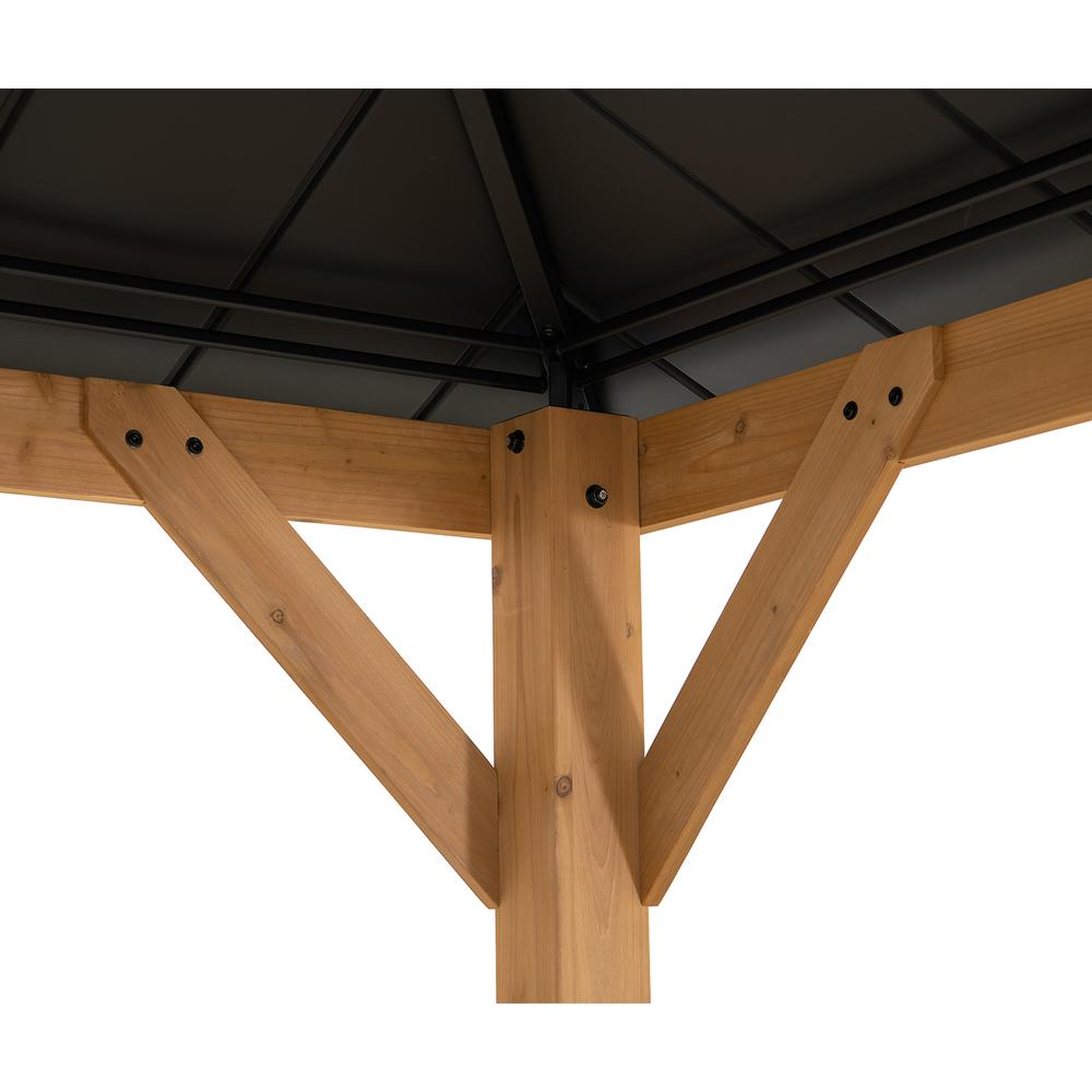 Wood Gazebo with 2-tier Metal Roof, for Patios, Lawn, and Backyard, Black