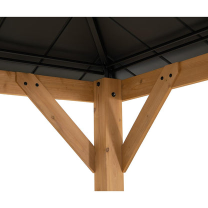 Wood Gazebo with 2-tier Metal Roof, for Patios, Lawn, and Backyard, Black