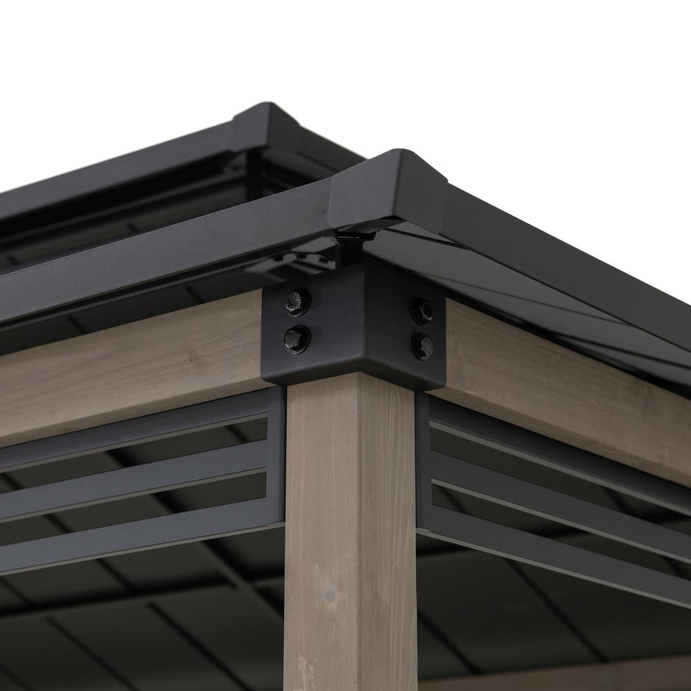 Wood Gazebo with Built-In Electrical Outlets and Decorative Fence, Black