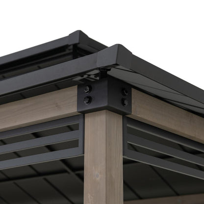 Wood Gazebo with Built-In Electrical Outlets and Decorative Fence, Black
