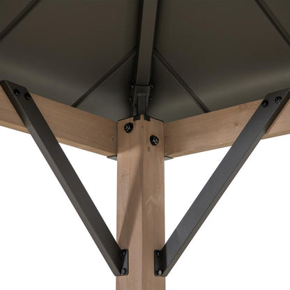 Durable Cedar Framed Wood Gazebo with Built-In Electrical Outlets, Brown
