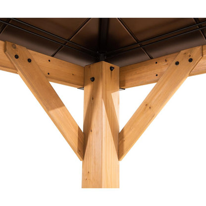 Sunjoy 9 x 9 ft Patio Cedar Framed Gazebo with Brown Steel Hardtop