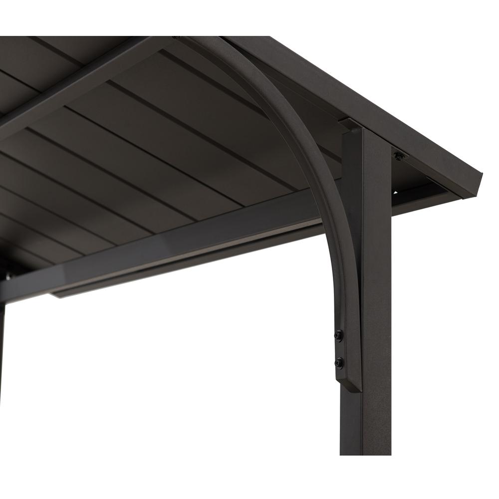 8x5 ftBrown Steel Frame 2-Tier BBQ Grill Gazebo with Ceiling Hook and Shelves