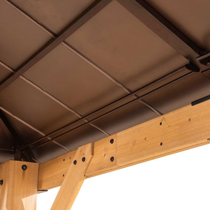 Sunjoy 9 x 9 ft Patio Cedar Framed Gazebo with Brown Steel Hardtop