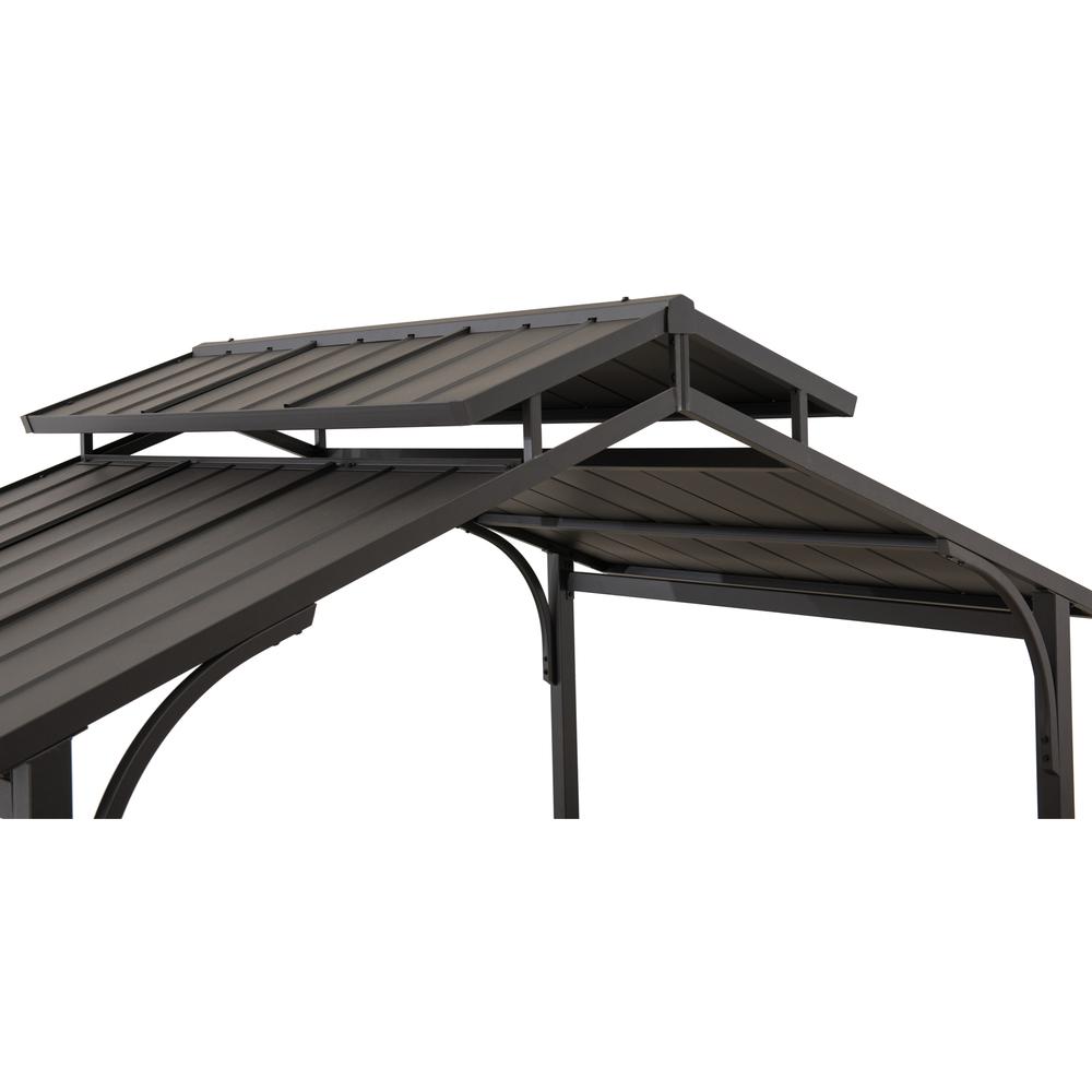 8x5 ftBrown Steel Frame 2-Tier BBQ Grill Gazebo with Ceiling Hook and Shelves