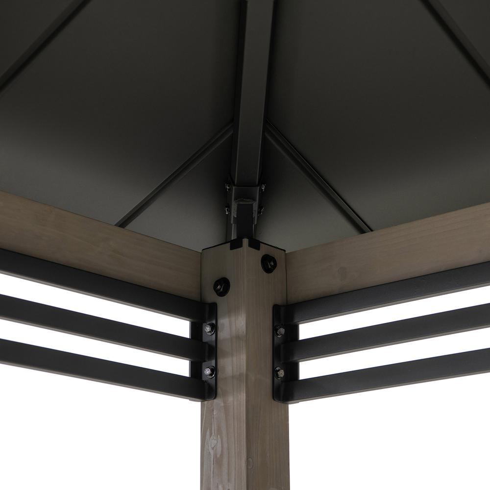 Wood Gazebo with Built-In Electrical Outlets and Decorative Fence, Black