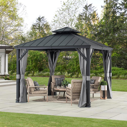 Sunjoy 10 x 10ft Patio Aluminum Frame Gazebo with 2 Tier Hardtop