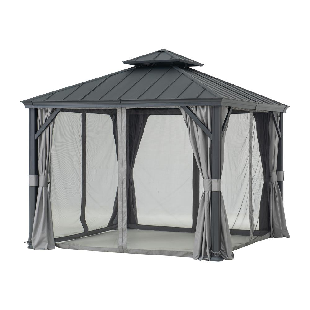 Sunjoy 10 x 10ft Patio Aluminum Frame Gazebo with 2 Tier Hardtop