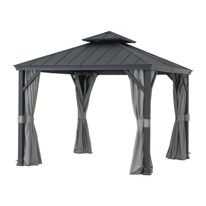 Sunjoy 10 x 10ft Patio Aluminum Frame Gazebo with 2 Tier Hardtop