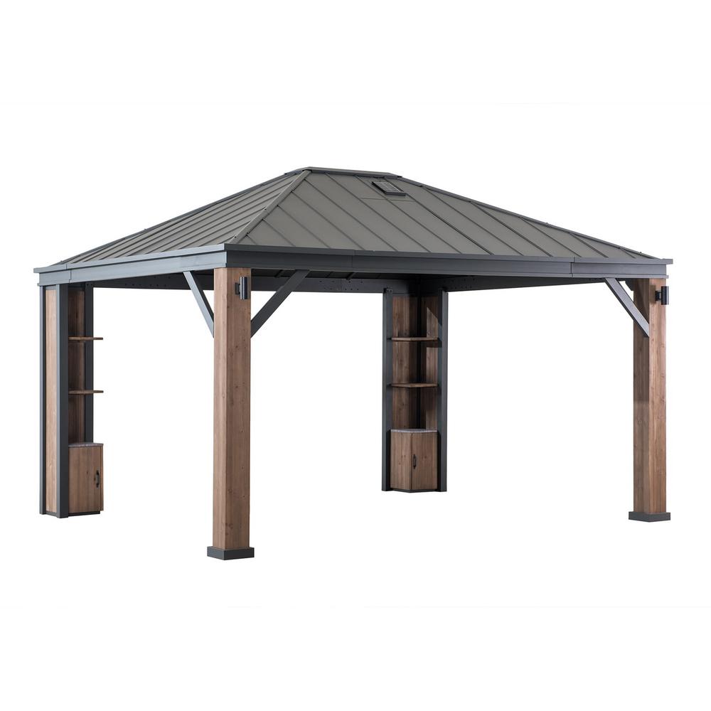 Sunjoy 12 x 14 ft Hardtop Gazebo with LED Lighting and Bluetooth Sound