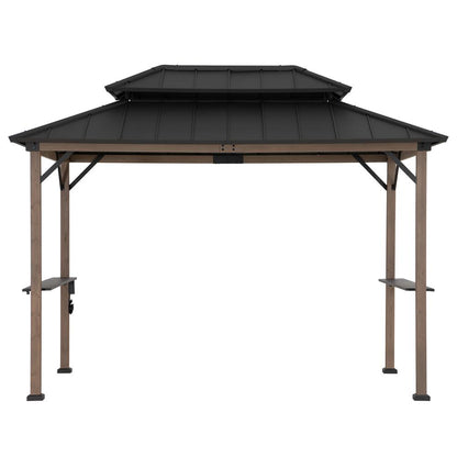 Durable Cedar Framed Wood Gazebo with Built-In Electrical Outlets, Brown
