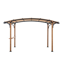 Steel Arched Metal Pergola with Natural Wood Looking Finish and Tan Shade
