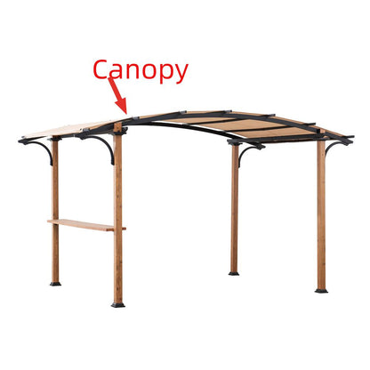 Steel Arched Metal Pergola with Natural Wood Looking Finish and Tan Shade
