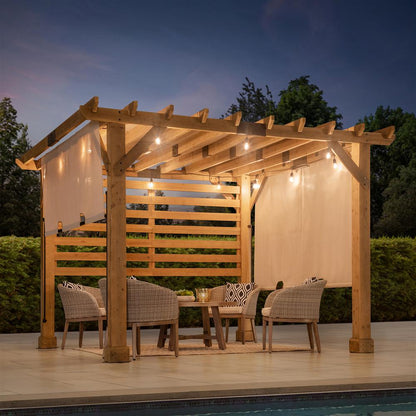 Sunjoy 10 x 11 ft Cedar Wood Frame Pergola with Adjustable Canopy&Privacy Screen